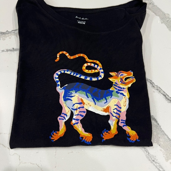 Anthropologie Sarah Gordon for Maeve Black T-Shirt - colorful tiger motif- Sz xl - Picture 6 of 6